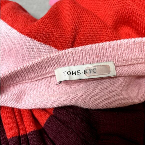 TOME Pink Colorblock Merino Wool Long Sleeve Casual Winter Sweater Size 6 EUC - Picture 4 of 6
